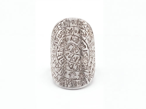 Phestos Disc Ring in rhodium-plated .925 sterling silver, shown face-on